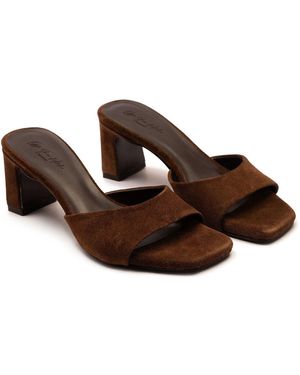 OFF THE HOOK Park Suede Block Heel Sandals - Brown