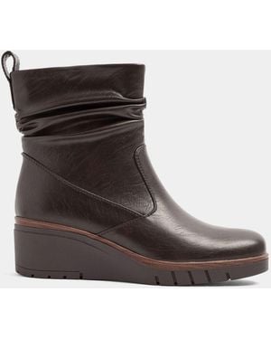 Yours Curve Faux Leather Wedge Boots - Brown
