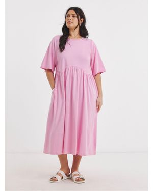 Simply Be Boxy Sleeve Jersey Midi Dress - Pink