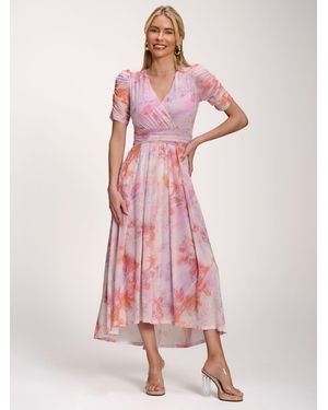 Jolie Moi Jolie Moi Petite Mesh Print Dip Hem Maxi Dress - Pink