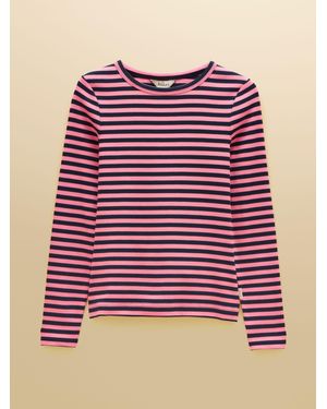 Joules Sophie& Striped Long Sleeve Ribbed Fitted T-Shirt - Pink
