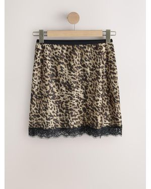 Next Print Satin Lace Trim Mini Skirt - Multicolor