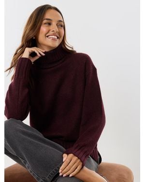 Threadbare Oversized Roll Neck Sweater - Red