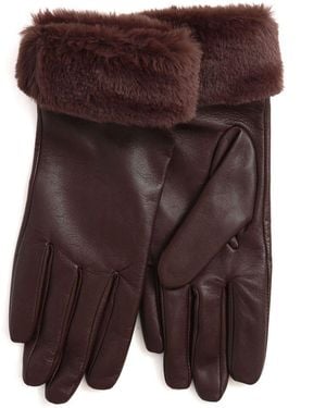 Jones Bootmaker Faux Fur Cuffed Leather Gloves - Brown