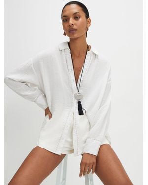 River Island Long Sleeve Crinckle Beach Shirt - White