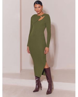 Lipsy Knitted Cut Out Detail Midi Dress - Green