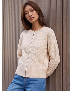 Roman Knitted Cable Bomber Jacket - Brown