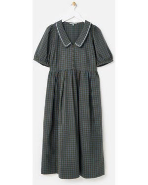 Oliver Bonas Checked V-Neck Collar Midi Dress - Green