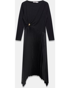 Mint Velvet Long Sleeved Pleated Asymmetric Midi Dress - Black