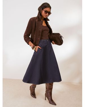 Friends Like These Denim Seamed A Line Midi Skirt - Blue