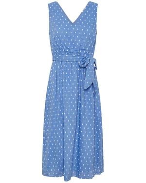 M Com Petite Dobby Tie Waist Midi Dress - Blue