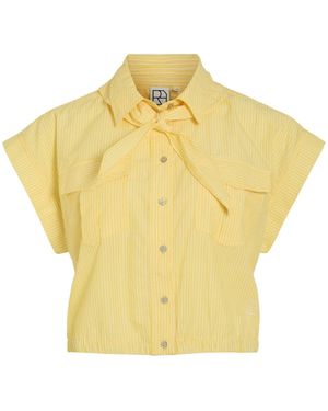 ROUGE EDIT Short Sleeve Stripe Shirt With Neck Scarf - Yellow