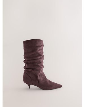 Next Chocolate Standard Fit Forever Comfort Slouch Pointed Toe Kitten Heel Boots - Brown