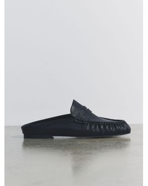 The Set Premium Leather Suede Backless Loafers - Black