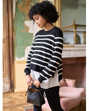 Seraphine Stripe Maternity & Nursing Sweater & Shirt - Black