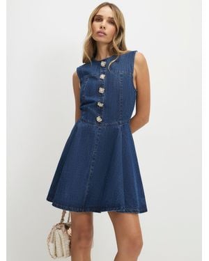 River Island Denim Button Detail Mini Dress - Blue