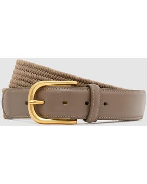 Reiss Leather Woven Mix Belt - Natural