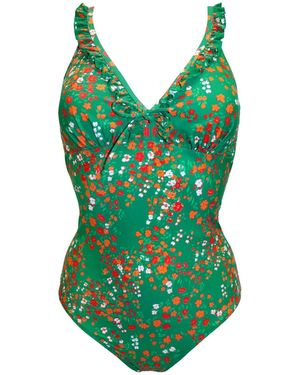 Pour Moi Sicily Frill Tummy Control Swimsuit - Green