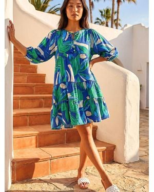 Roman Tiered Tie Front Dress - Blue