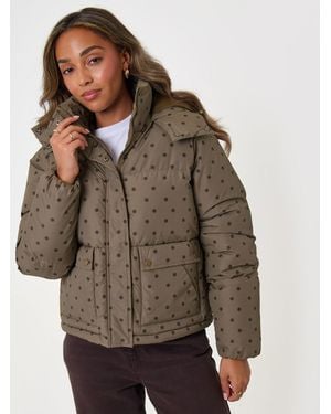 Threadbare Cropped Funnel Neck Puffer Coat - Brown