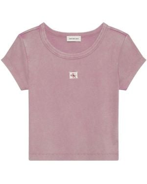 Calvin Klein Slim Ribbed Washed Cotton T-Shirt - Pink