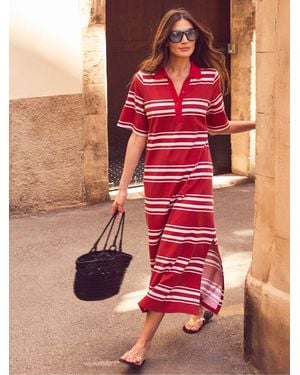 Ro & Zo Petite Stripe Cotton Rugby Shirt Maxi Dress - Red