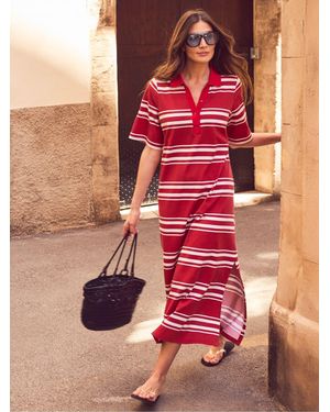 Ro & Zo Petite Stripe Cotton Rugby Shirt Dress - Red