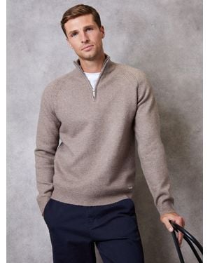 Threadbare Raglan Rib Quarter Zip Knitted Sweater - Gray