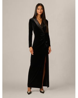 Adrianna Papell Velvet Tuxedo Gown - Schwarz