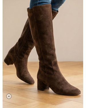 Jones Bootmaker Choco Suede Regular Fit Emberly Leather Stretch Long Boots - Brown