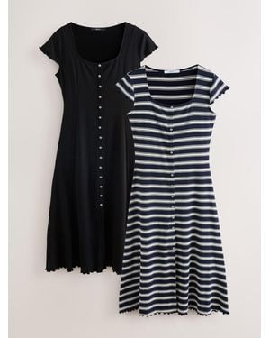 Next Short Sleeve Jersey Button Through Maxi Dresses 2 Pack - Black