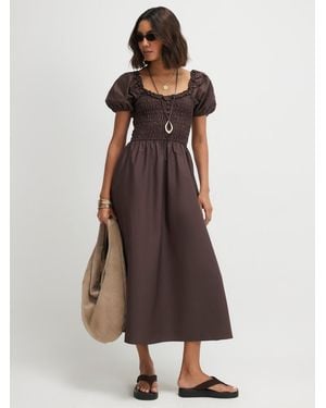 River Island Cotton Shirred Midi Dress - Brown
