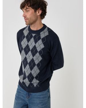 Threadbare Argyle Crew Neck Sweater - Blue