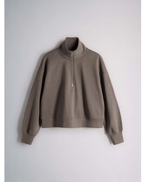 The Set Half Zip Funnel Neck Sweater Neutral Taupe - Brown