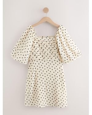 Next Puff Sleeve Mini Occasion Dress - Natural
