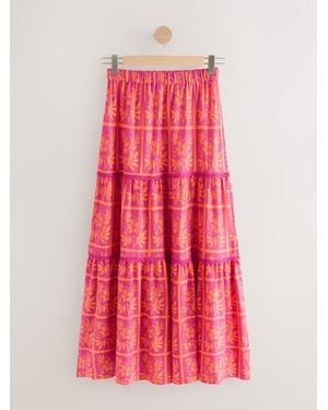 Next Cotton Tiered Maxi Skirt - Pink