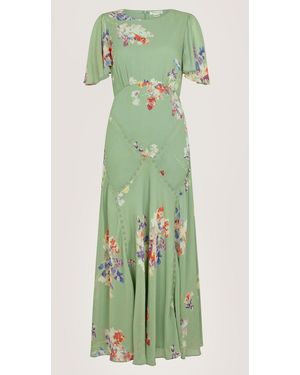 Monsoon Amber Flutter Floral Print Short Sleeve Maxi Dress - Green