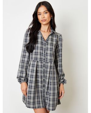 Threadbare Check Mini Shirt Dress - Gray