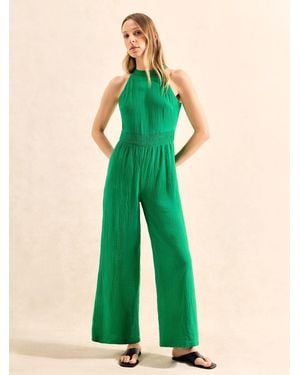 Ro & Zo Shirred Waist Cheesecloth 100% Cotton Jumpsuit - Green
