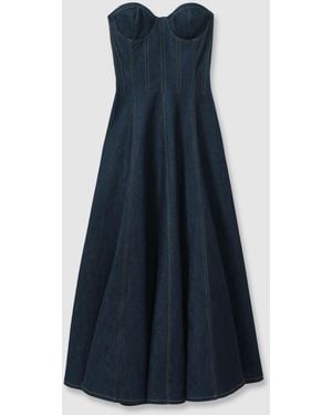 Reiss Strapless Structured Denim Midi Dress - Blue