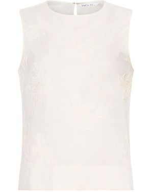 M Com Floral Embroidered Vest Top - White