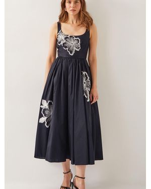 Monsoon Sophie Embroidered Fit & Flare Midi Dress - Blue