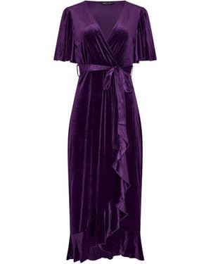 Yours Curve London Velvet Ruffle Wrap Dress - Purple