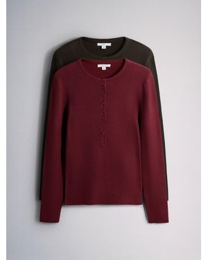 The Set 2 Pack Rib Henley Jumpers Toad/ Carbernet - Red