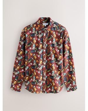 Next Burgundy Christmas Printed Long Sleeve Shirt - Red