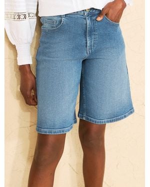 Love & Roses Petite Plait Waistband Denim Bermuda Shorts - Blue