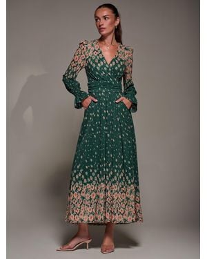 Jolie Moi Mirrored Print Long Sleeve Mesh Maxi Dress - Green