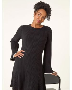 Roman Petite Contrast Trim Knit Dress - Black