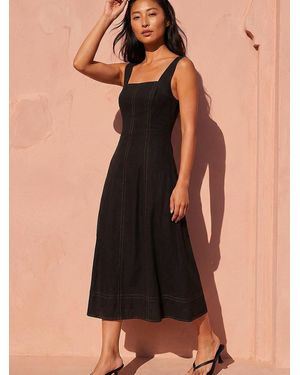 Roman Petite Linen Panel Midi Dress - Black