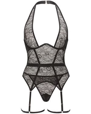 Ann Summers Ann Summers Addicted To You Cross Over Neck Crotchless Lace Cami Suspender - Black